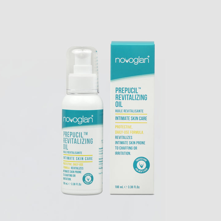 Novoglan Prepucil Revitalizing Oil 100mL bottle and packaging