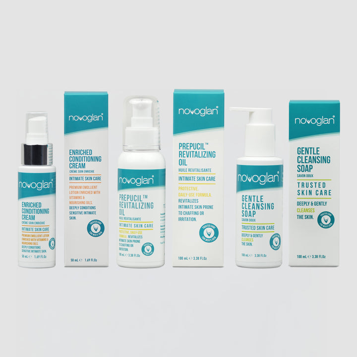 Collection of Novoglan skin care products included in the Novoglan Sexual Wellness Max Pack